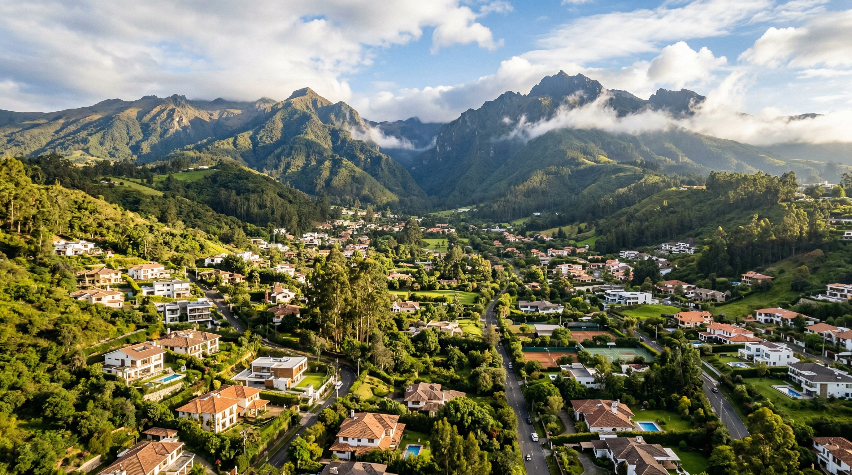 El valle de Cumbayá en Ecuador con las montañas de los Andes al fondo